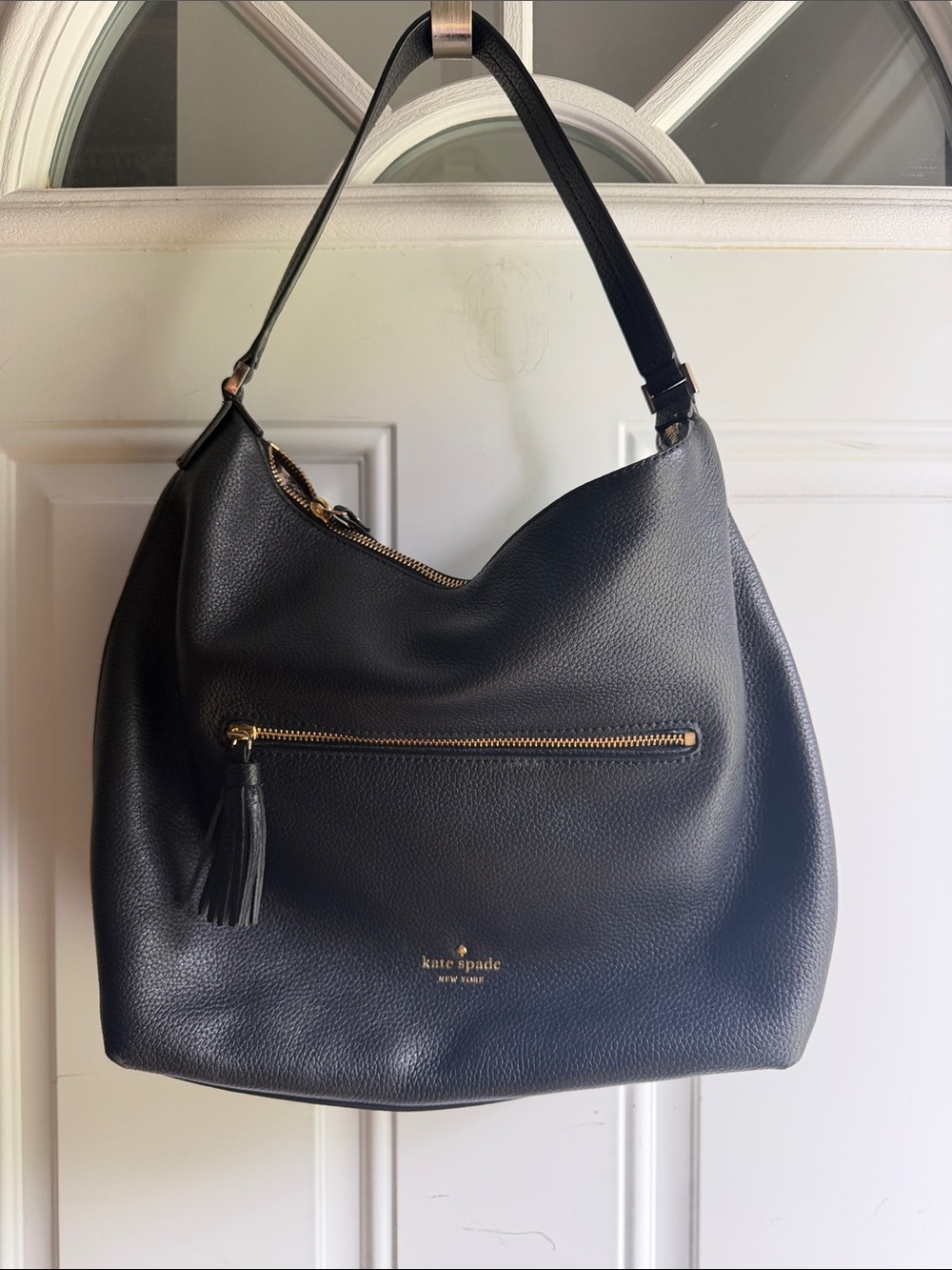 kate spade Black Pebbled Leather Shoulder Hobo with Gold Hardware